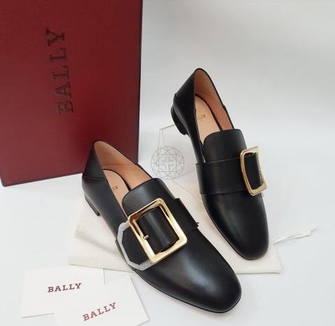 未使用✨BALLY JANELLE ローファー 山羊革 バックル 21.5cm位 Bally Switzerland Italy Made Janelle Black Leather Buckle